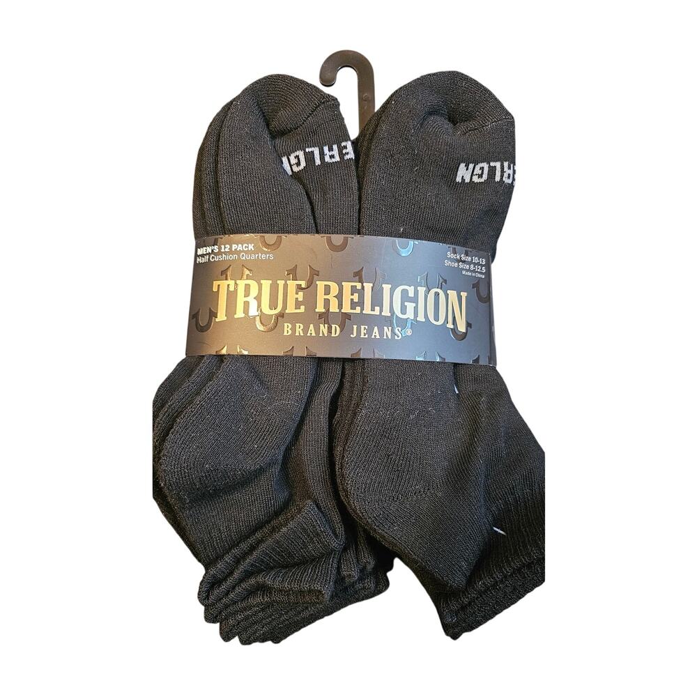 NEW True Religion black men’s 12 pack Half cushion Quarters socks shoe sz 8-12.5